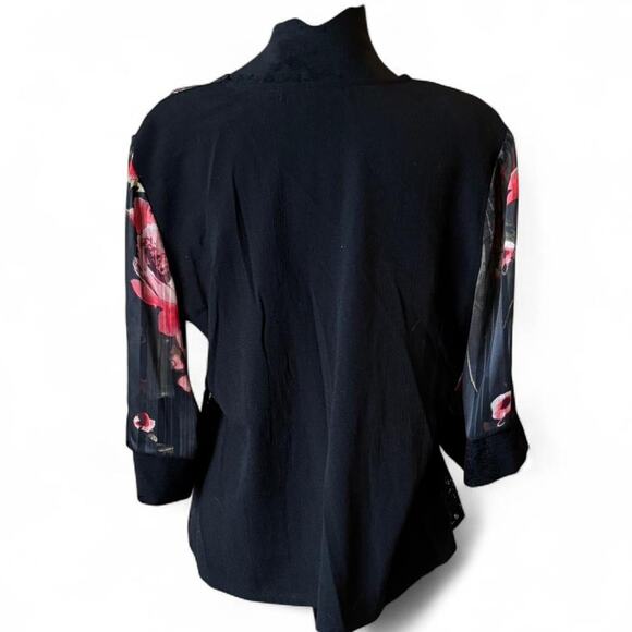 Studio VK Floral Embroidered Lace Kimono Jacket Black Sheer Sleeves PL - Picture 6 of 8